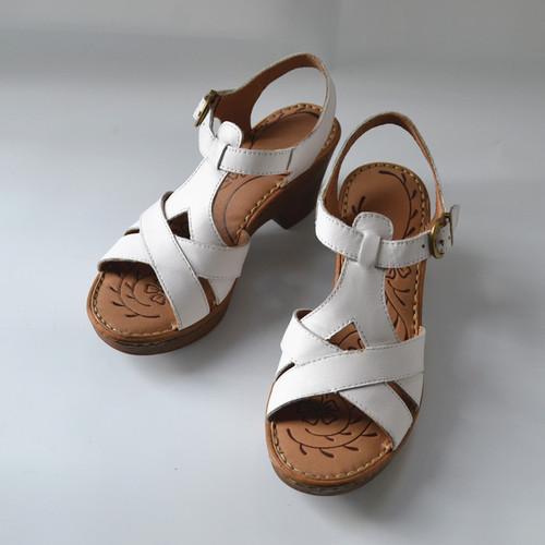 

Fashion Retro Nostalgic Cowhide Hand-stitched Women Sandals Summer Leather Women Shoes Interior Insole Sheepskin High Heels Slipsole 35 білий