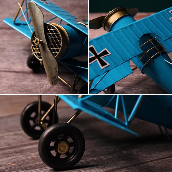 Iron Airplane Model Vintage Biplane Tabletop Ornament Collectible Mini Glider Biplane