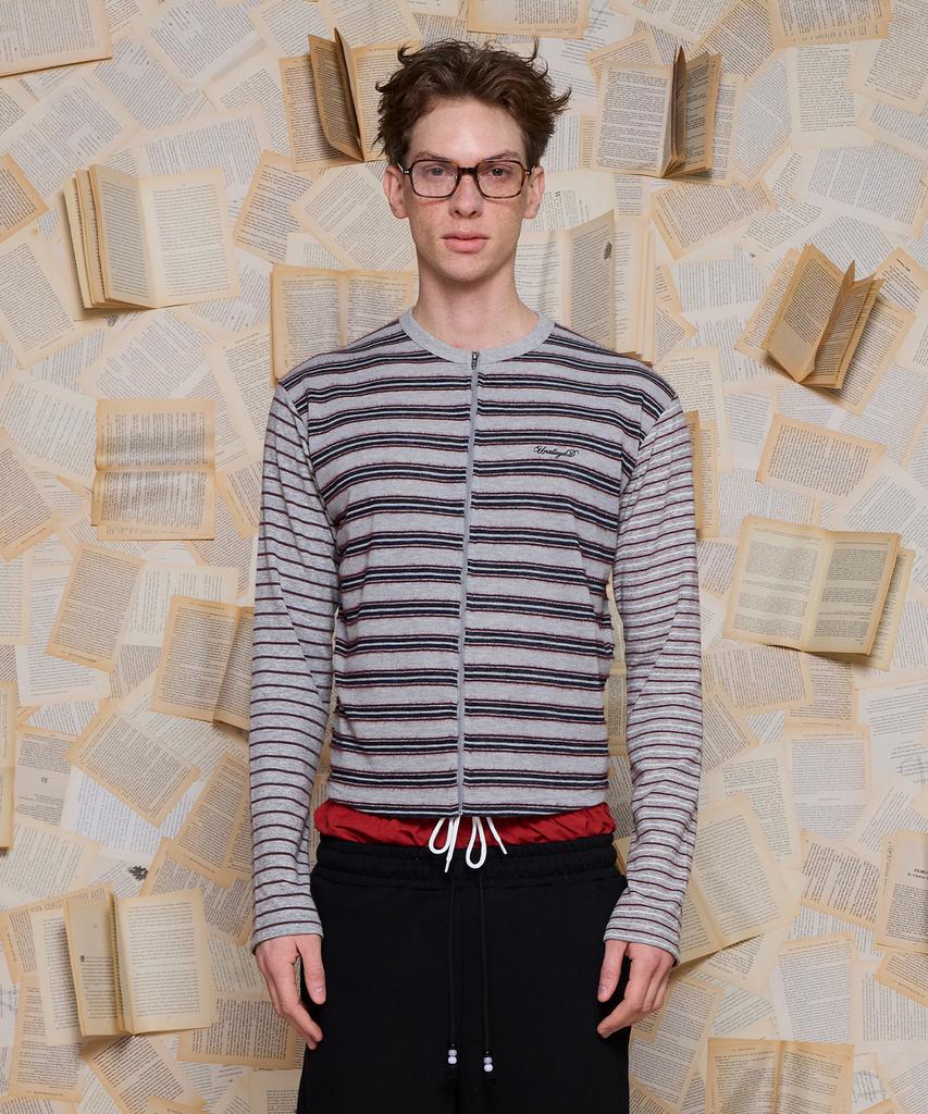 UNALLOYED Mixed Stripe Zip-Up Knit / Gray