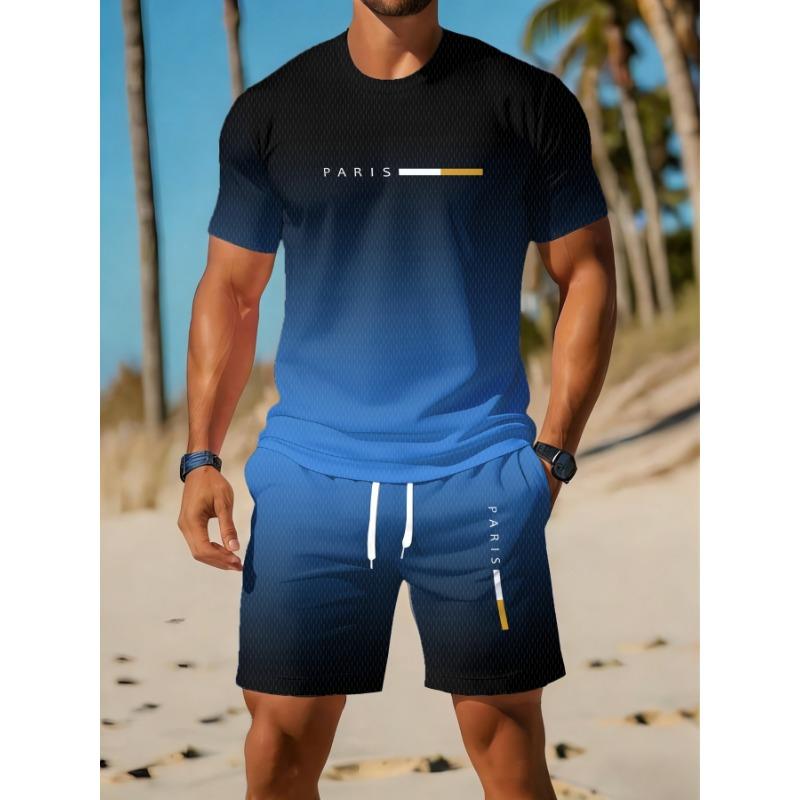 Casual Sports Suit Breathable Outdoor Casual Men's Round Neck T-shirt Shorts Pants Suit Summer