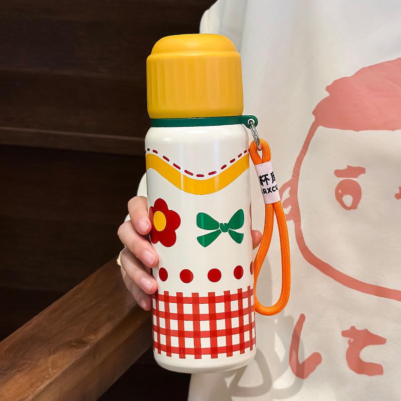 

Термос для студентов, рождественская чашка высокого уровня, из нержавеющей стали, для девочек, портативная компактная двойная чашка для питья с трубочкой 500ml