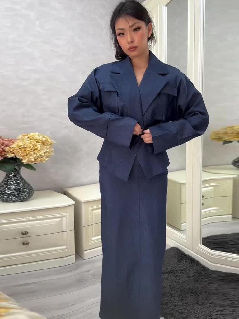 Spring 2025 Women's Casual Tie Cardigan and Skirt Set