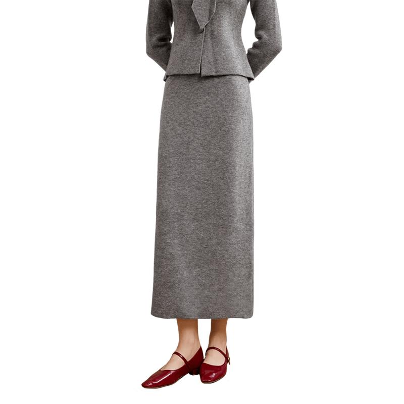 Xiangying Women s Deep Grey Knitted Midi Skirt L