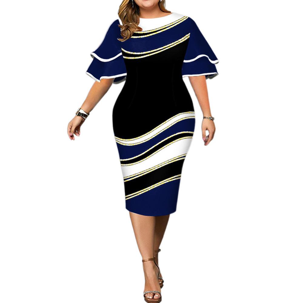 2024 Plus Size Womens Ruffle Short Sleeve Print Bodycon Dress Cocktail Party Dresses