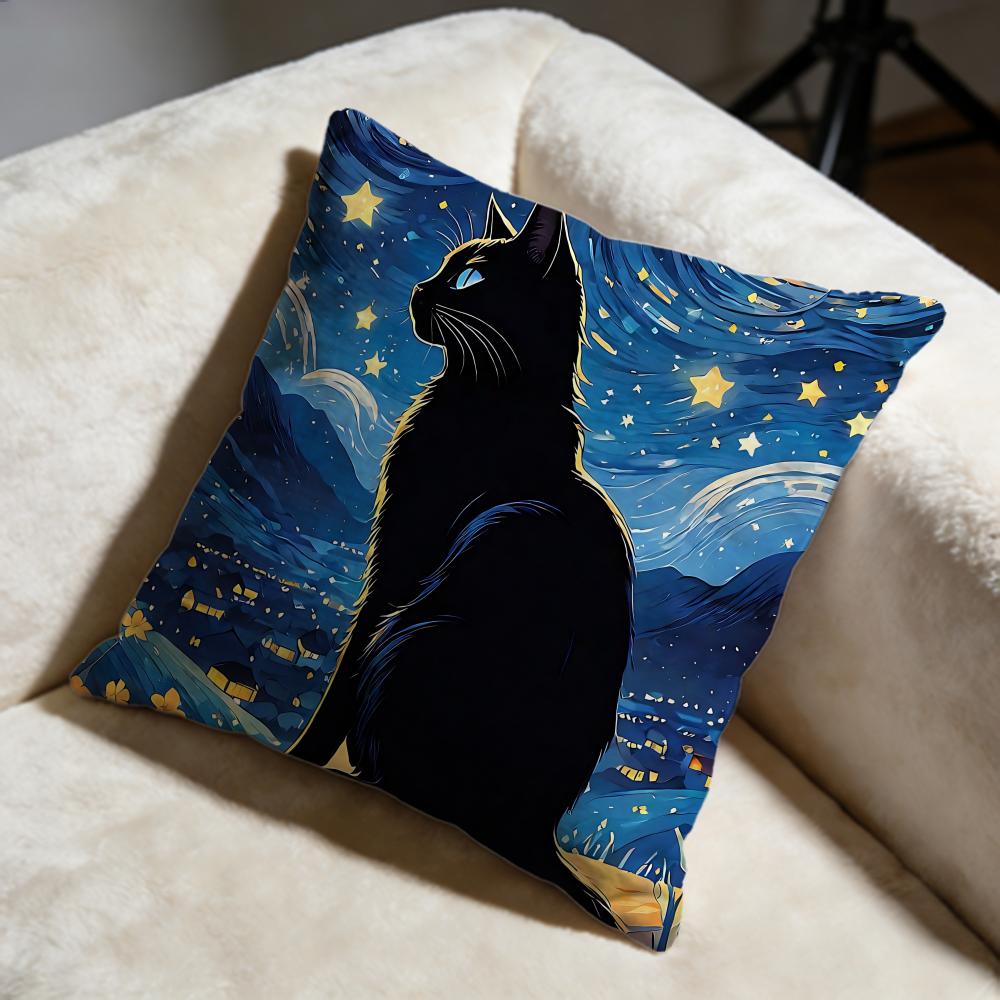 Sternenhimmel Katze Kissenbezug Weich Dekorativer Kissenbezug Geeignet für Schlafzimmer Sofa Auto Reisegebrauch