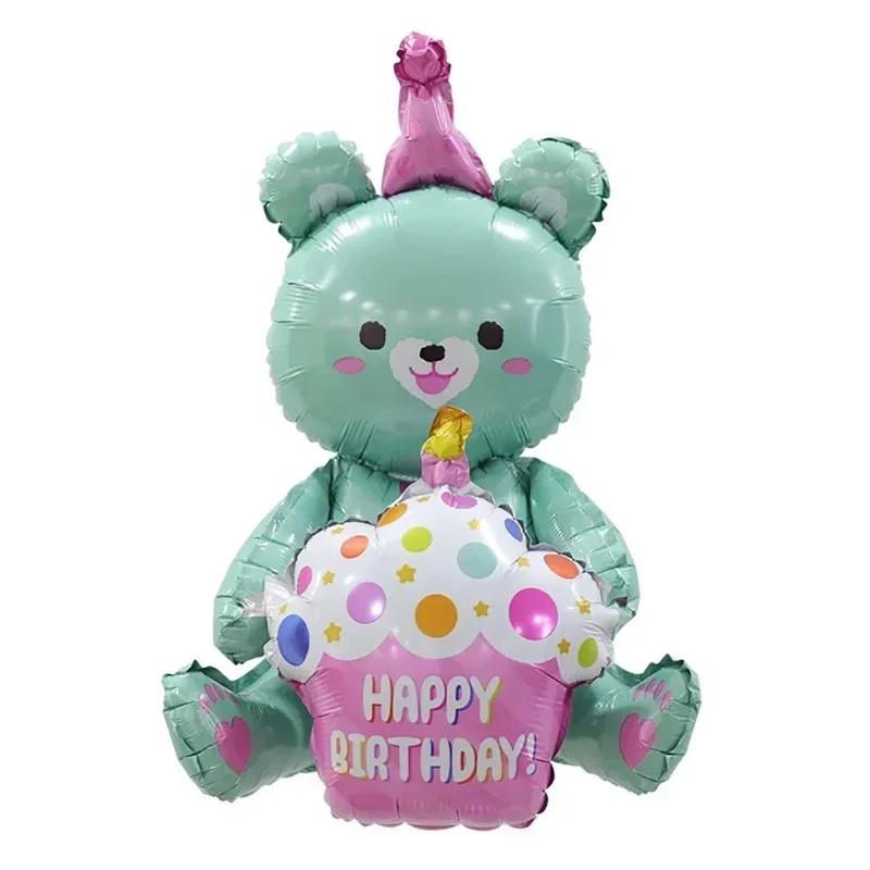 1pcs 4D Bear Foil Balloon Baby Birthday Photo Props Cartoon Aluminum Film Balloons Happy Birthday Party Balloon Baby Shower
