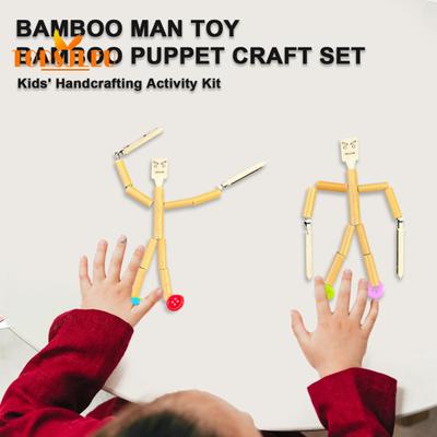 Bambu Adam Oyuncak DIY Kukla Seti, Çocuk İnteraktif Oyun, Bambu El Sanatları Malzeme Seti, Erkek Kız Hediye