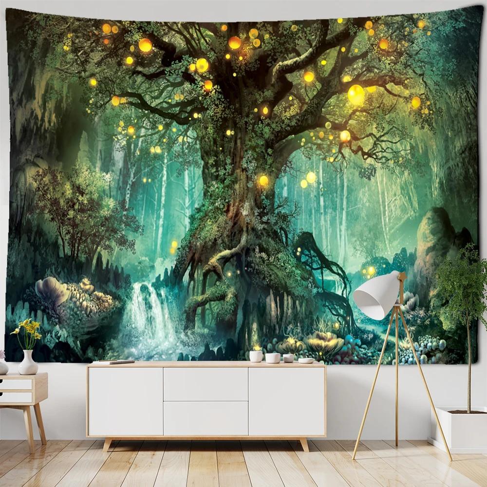 Lantern Tree Of Life Tapestry Wall Hanging Psychedelic Witchcraft Mystery Tapiz Hippie Good Luck Background Cloth Home Decor