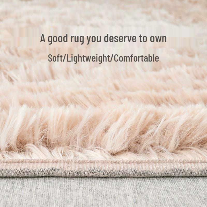 Silk and Wool Tie-Dye Plush Long-Pile Rug for Bedroom and Living Room