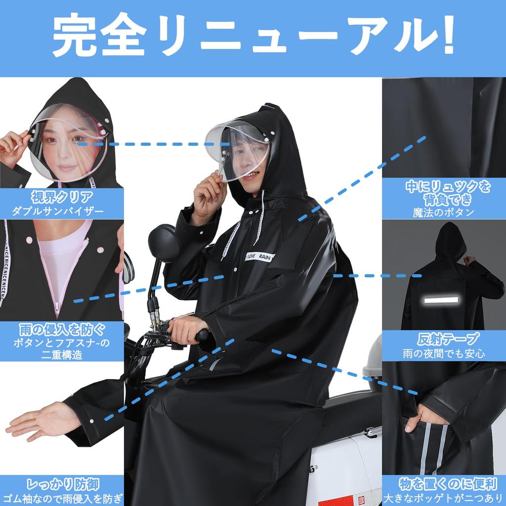 JEEYING Regenmantel zum Radfahren EVA-Material mit Hoher Regenponcho für Damen und Fahrradrucksack Reflektierend Perfekt für Pendeln und Schule [Leicht]