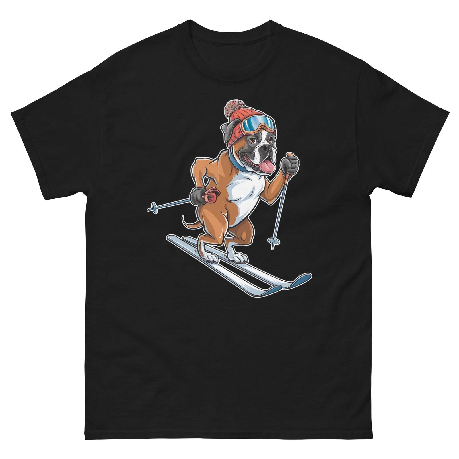 Boxer Dog Skiing Fun Ski Skier Shirt T-Shirt L