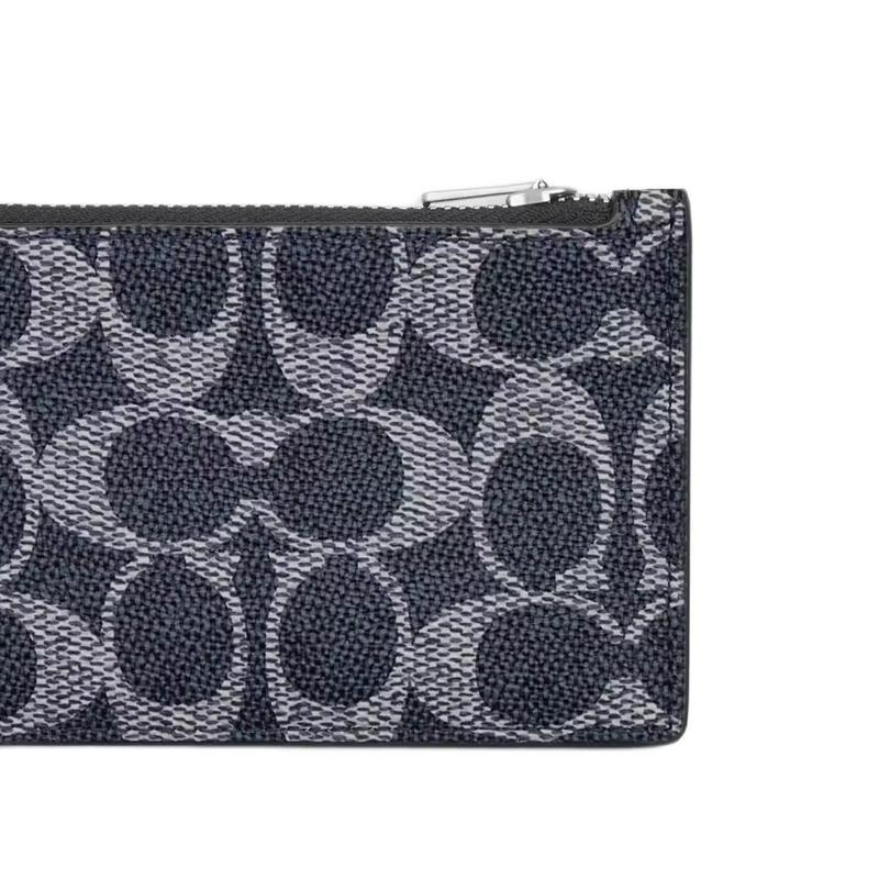 COACH wallet Card Case 12 Presbyopia printed all over, coated canvas and cowhide leather wallet, same style for men and women, couple Denim blue