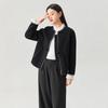 Women's Leather Chinese Knot Woolen Coat Simple Retro Short Round Neck Fleece Coat Warm