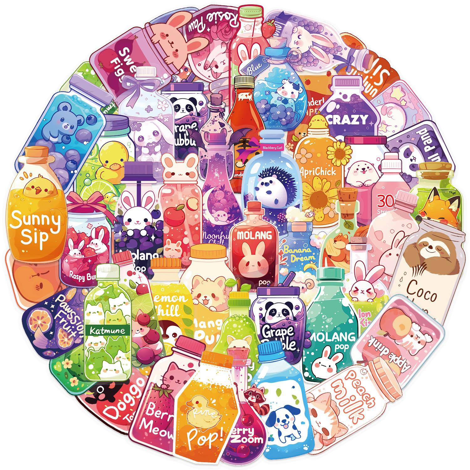 

50 Transparent INS Colored Bottle Sticker Pack Waterproof Transparent PET Hand Account Decorative Guitar Notebook