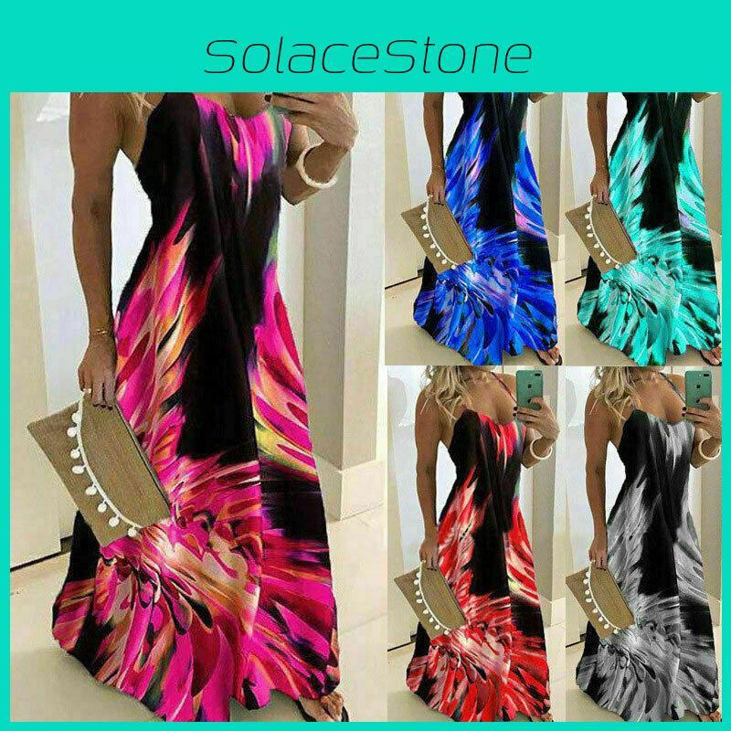 Elegant Women's Summer Strappy Floral Boho Kaftan Dress Perfect For Beach Days