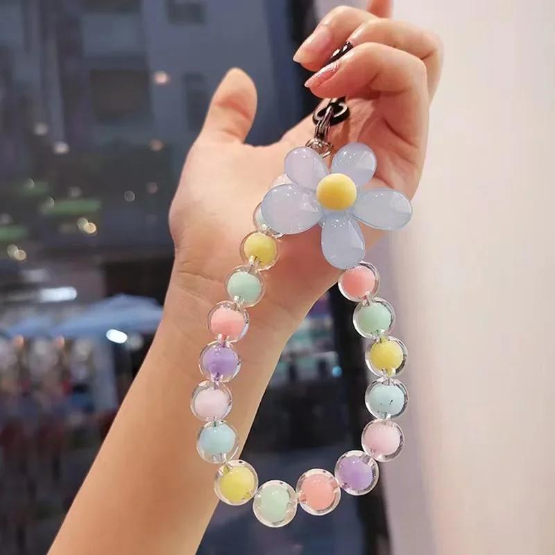 Colorful Beaded Phone Lanyard, Japanese and Korean InS-style Handcrafted Beaded Flower Phone Chain Wrist Strap
