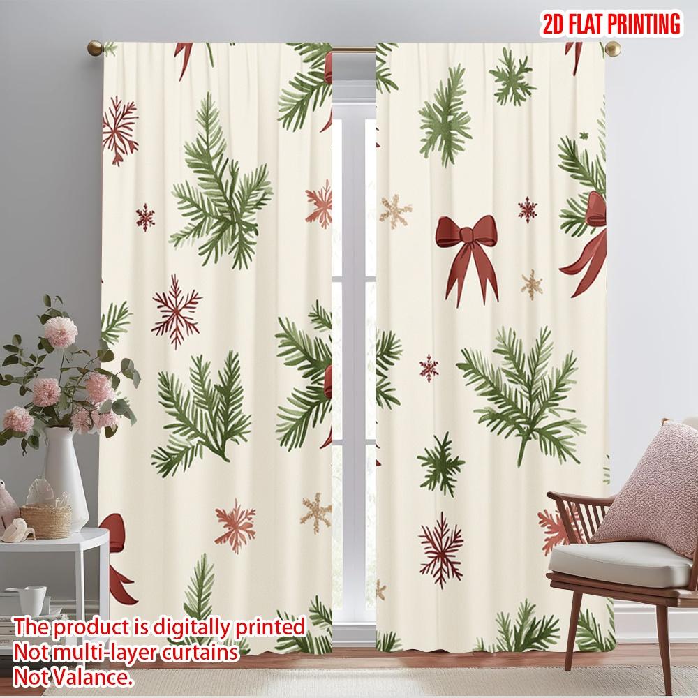 2pcs,2D Plane Printing Curtains Christmas Trees Mistletoe Snowflakes (2) Versatile Fabric (without Rod) Home Decor Ldeal for