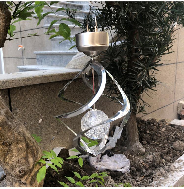 1Pc Outdoor Stainless Steel LED Solar Light Hollow Ball Acrylic Ball Rotating Chandelier Garden Landscape Light Waterproof