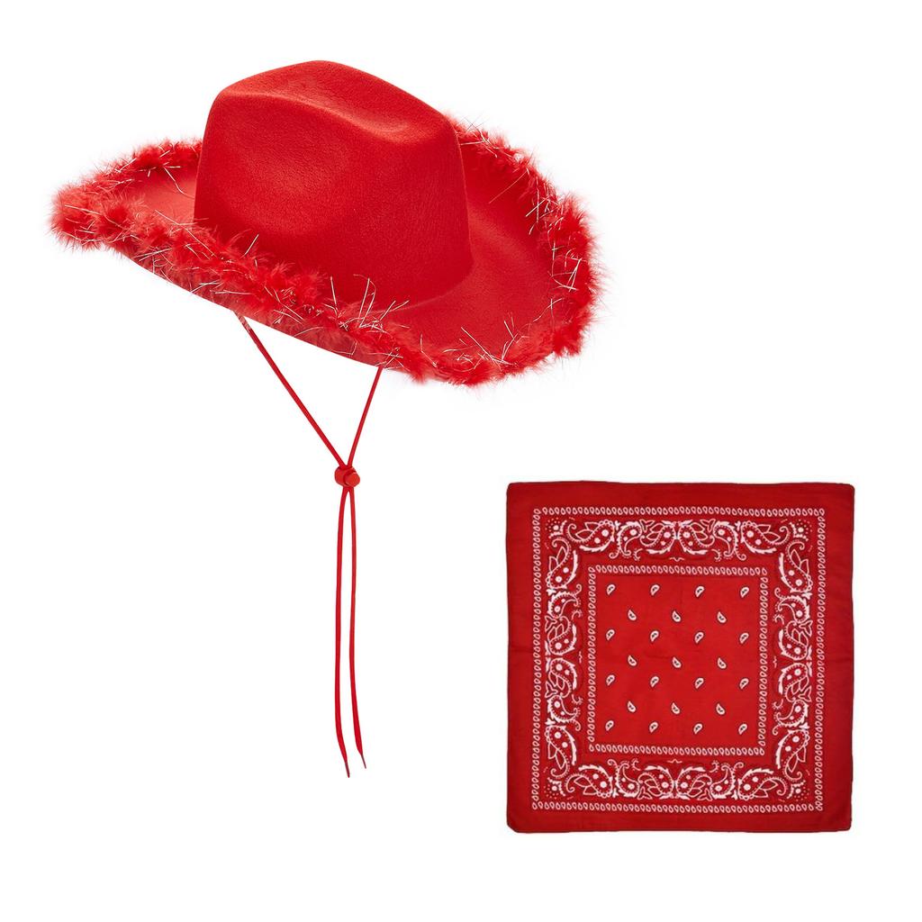 Feather Edge Letter Cowboy Hat Sequins Pink Western Rough Edge Cowboy Hat Glasses Square Towel Three-piece Set