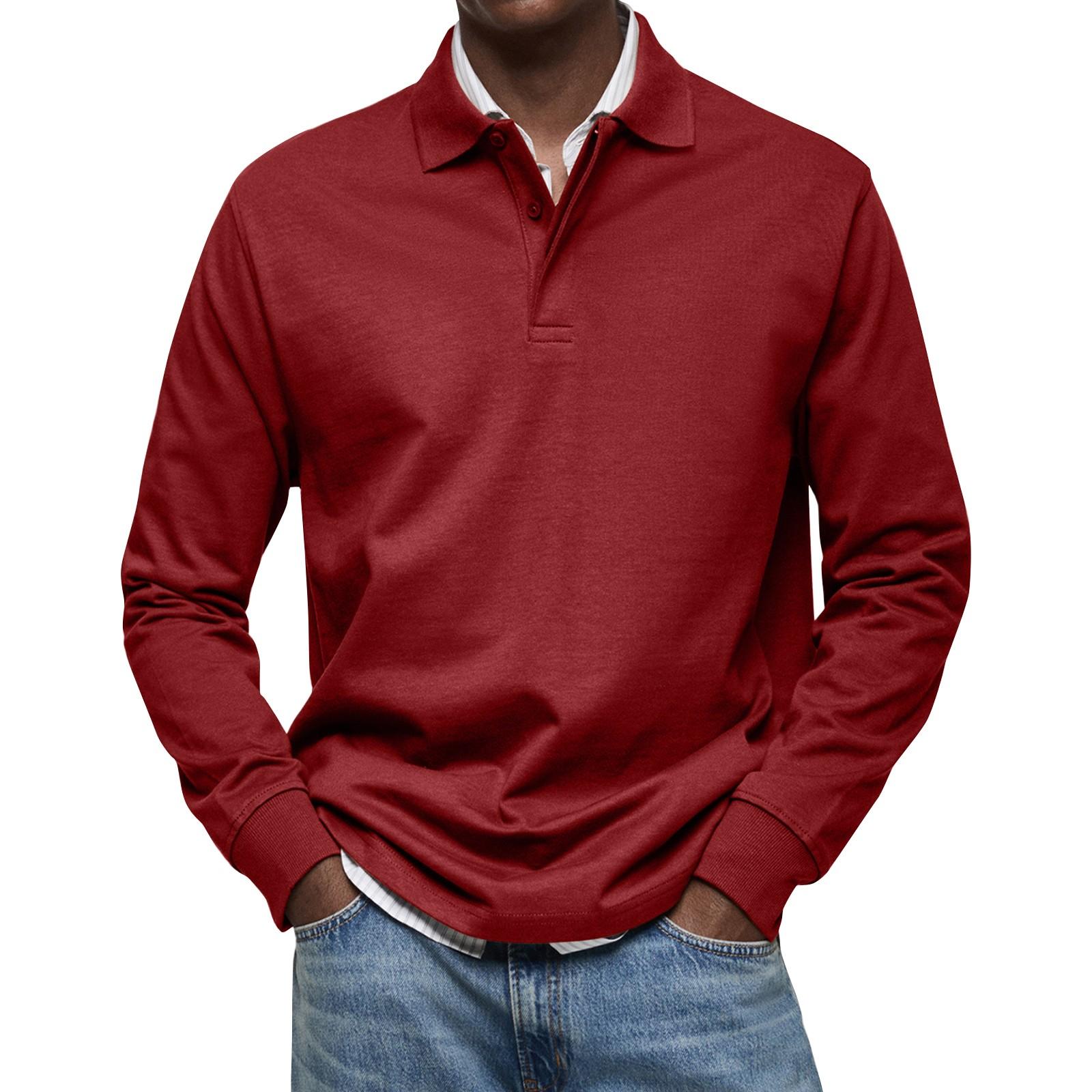 Men s Summer Color Hidden Button Long Sleeve Loose Shirt Men s Casual Fashion Long Sleeve Tops M красный