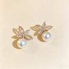 French Retro Synthetic Zircon Flower Earrings Light Luxury High-end Stud Earrings Exquisite Temperament Fashionable Versatile Earrings Women