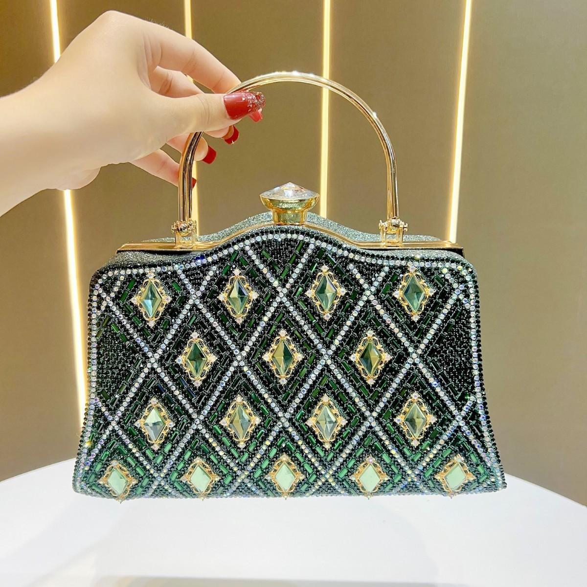 

New dinner bag large capacity women s banquet full diamond women s bag high sense light luxury chain messenger handbag зелёный