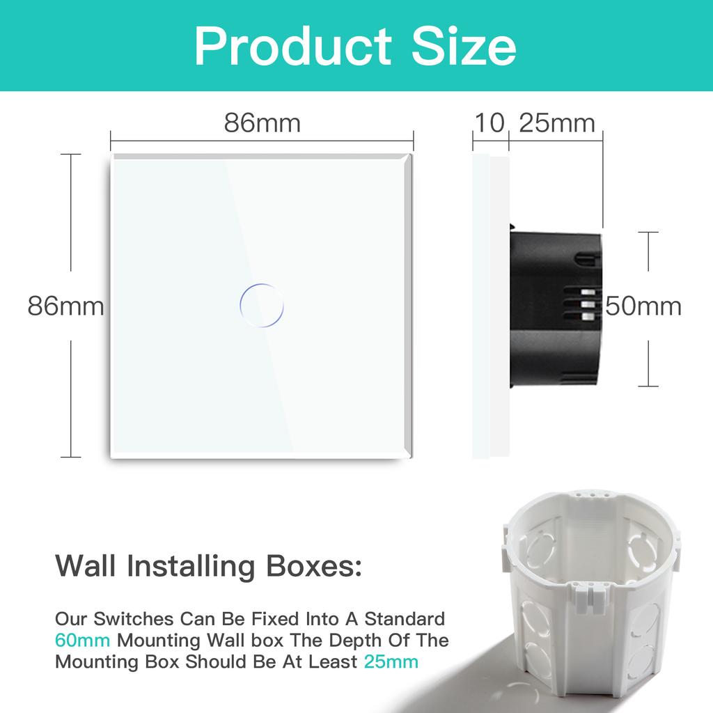 Bseed 1 Gang 2 Gang Stair Switch 2 Way Multi Control EU Master Slave Switches White Black Gold Grey Crystal Glass Panel 86mm