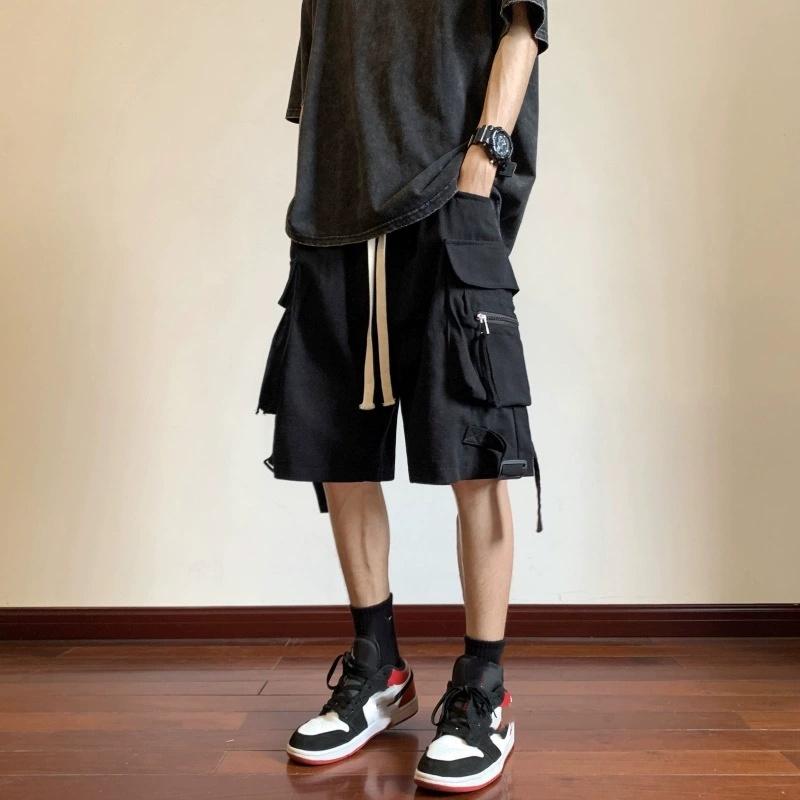 

Black Cool Cargo Shorts for Men and Women Couples Thin Loose Dopamine Sports Casual Korean Hip Hop Outwear Shorts Men XS чорний