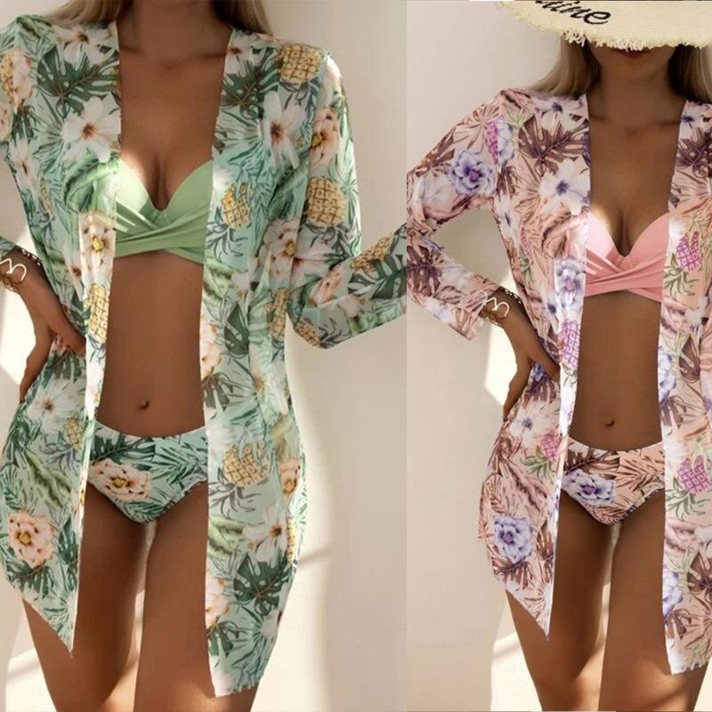 Women Sexy European Style Three Piece Split Bikini With Cover Up Swimsuit