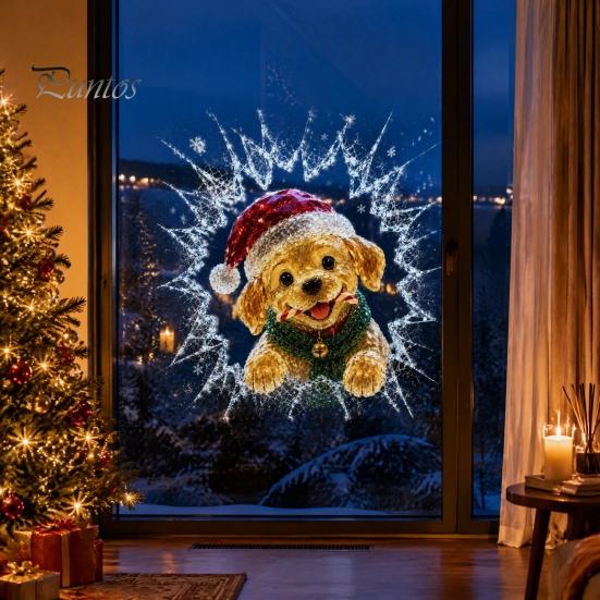 Urlaubs-Fensterdekoration 3D Weihnachts-Klebefolien, Abnehmbare Aufkleber ohne Rückstände, Weihnachtsmann bricht durch Einfache Anbringung Klebefolie Durch Glas Wandaufkleber, Festlich