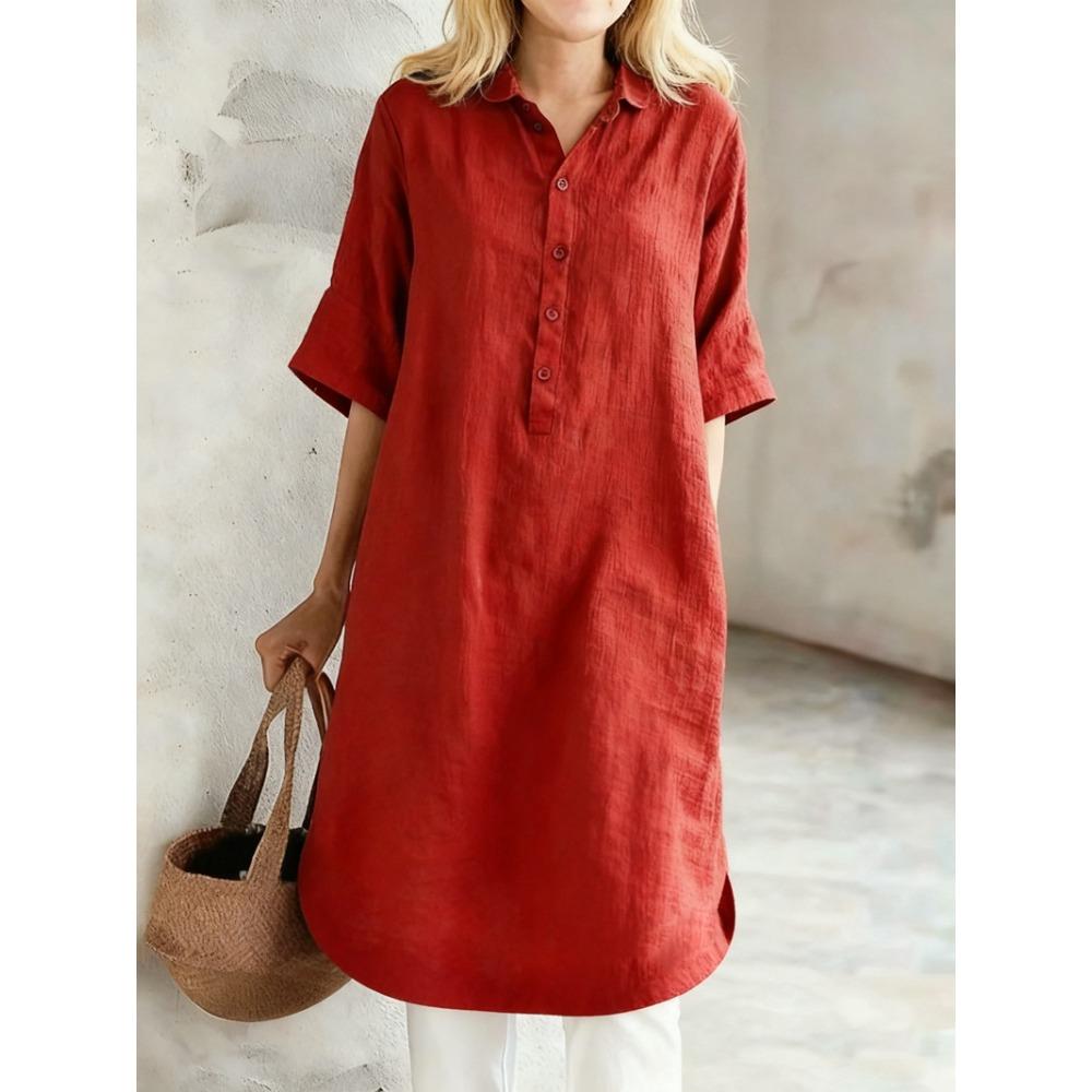 

Casual Dress, Short-sleeved Loose Shirt, Solid-color Dress XXL червоний