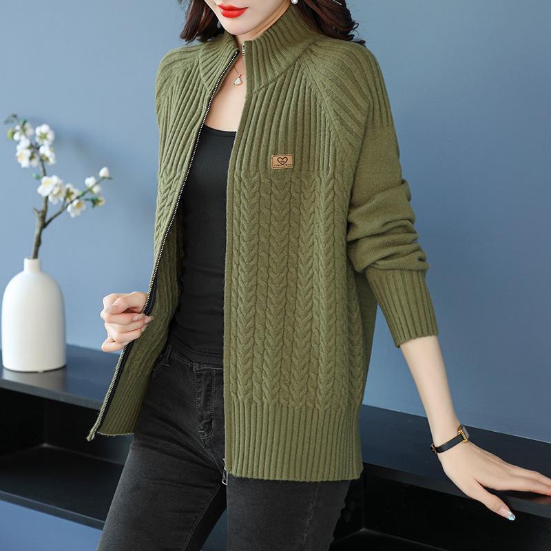 

Вязаный кардиган с воротником-стойкой для женщин среднего возраста, короткий, на молнии, облегающий свитер для мамы на весну и осень 3XL