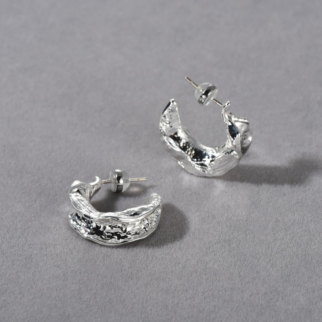 Francuskie Retro Unikalne Metalowe Plisowane Okrągłe Kolczyki Sztyfty z Igłą S925 Niszowe Spersonalizowana Faktura Kolczyki Bez Specyfikacji Kobiety