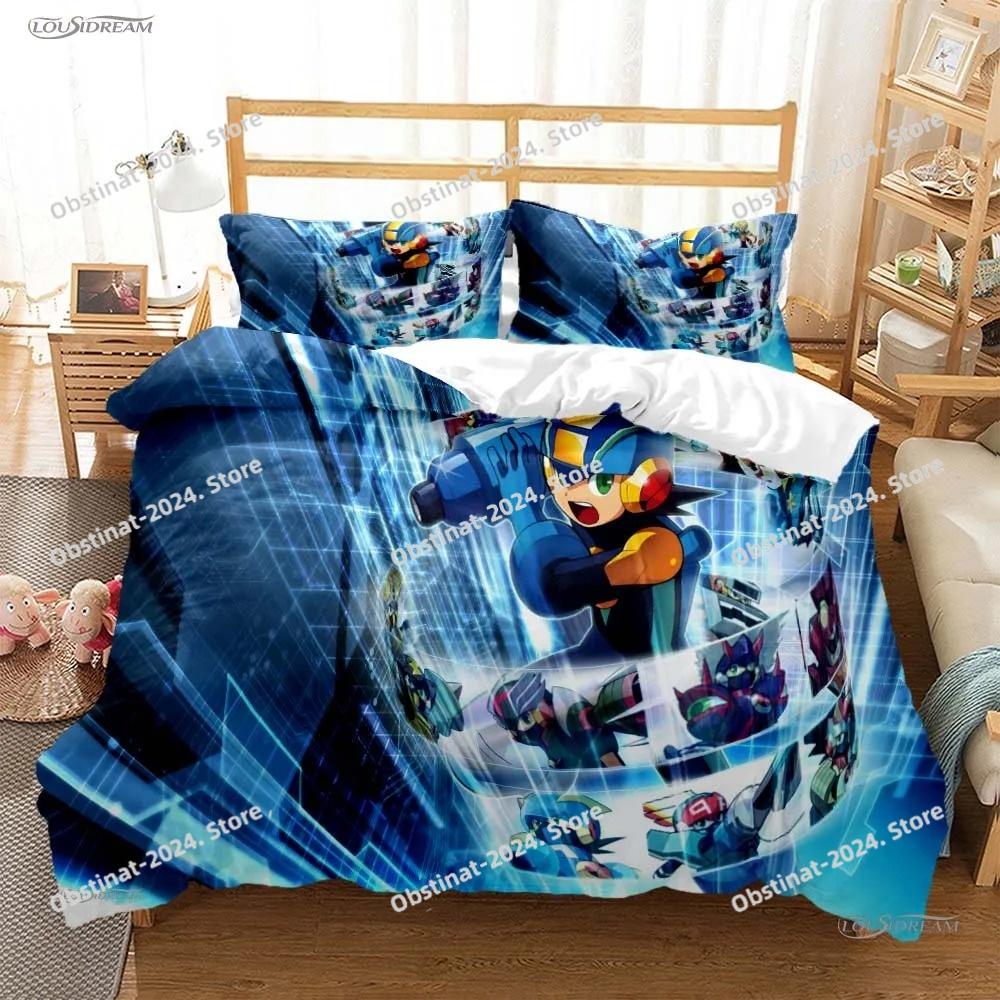 Rockman Megaman Game All Season Bedding Set Printed Bed Set Duvet Cover Sheet Pillowcase Soft Quilt Cover Full Queen King Size