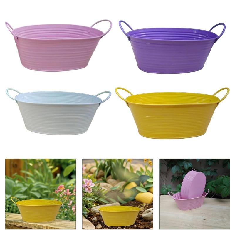 Contenitore Secchiello Fioriera Moderno in Metallo con Manici Design Impermeabile Adatto per Decorazione Piante in Multipli Colori 2 Pezzi