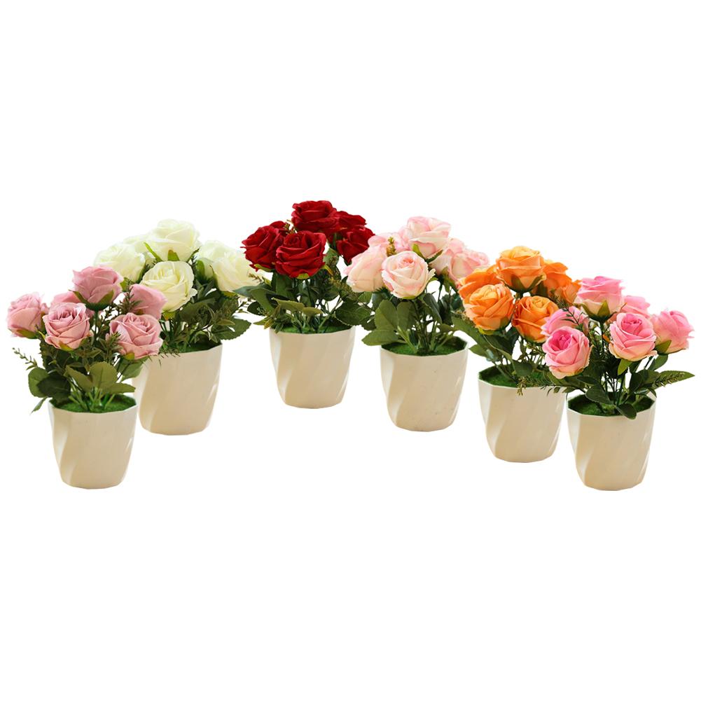 Artificial Rose Fake Plant Flowers Potted Ornament