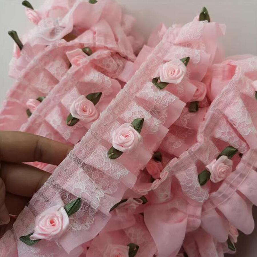 

1Yard Pink Blue White 3D Flower Embroidered Double-Layer Lace Decoration DiY Clothing Wedding Decoration Home Supplies Sewing Accessories білий