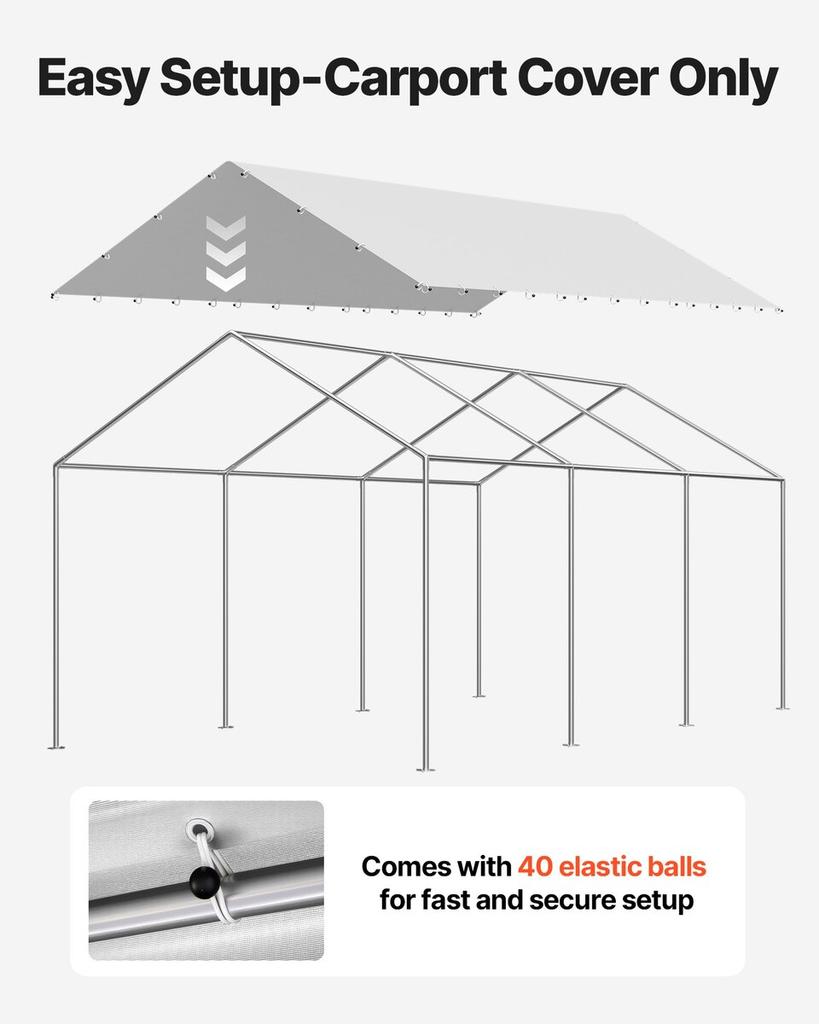 Carport Replacement Canopy, 3 x 6 m Potable Garage Tent Top Tarp, UV-Resistant & Waterproof Car Shelter Tarp, Heavy Duty Car Port Cover with Ball