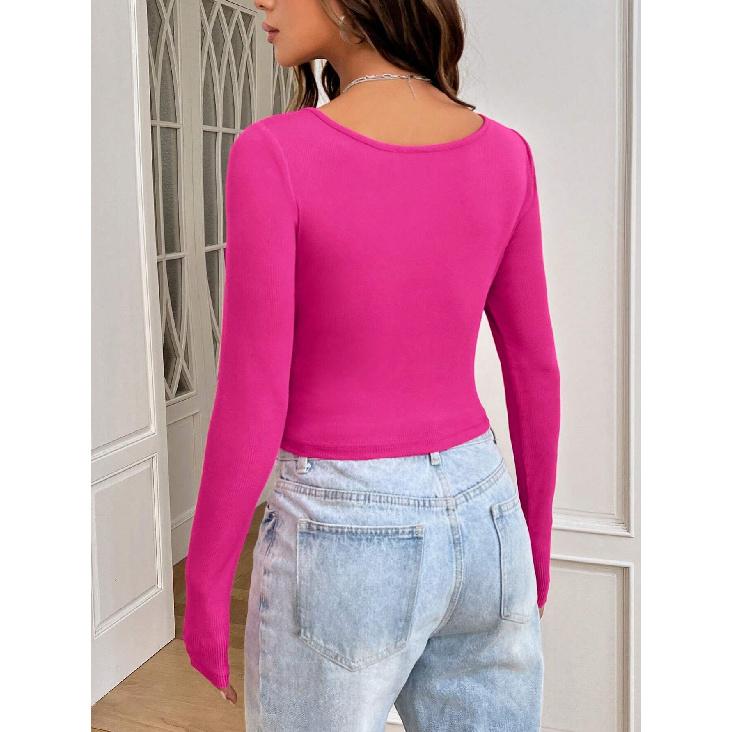 Autumn And Winter Women'S Slim Fit Short Sleeved T-Shirt, Fashionable And Versatile Barbie Pink Top