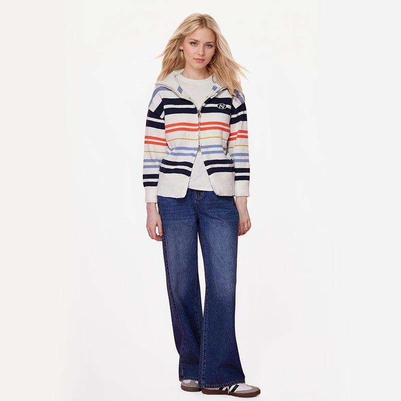 Women's New Spring Cardigan Collision Splicing Lapel Long-sleeved Outer Knitwear