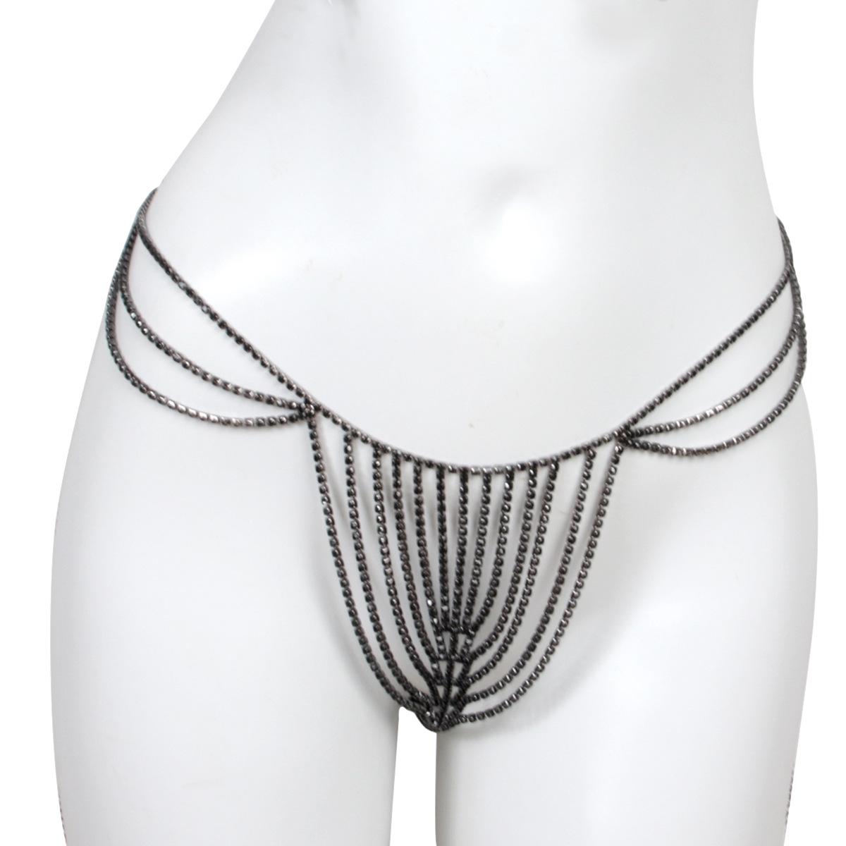 

Преувеличенная цепочка для тела со стразами и пляжный набор бикини для женщин Black