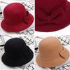 Vintage Women Bucket Cap Solid Bow Woolen Felt Fedoras Hat Female Winter Autumn Ladies Dome Felt Wedding Church Jazz Caps Bowler