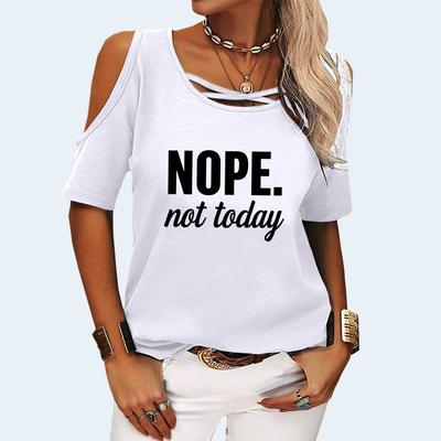 Women Casual Off Shoulder T-shirt Summer Fashion Round Neck Short Sleeve Tee Top Pullover Ladies Print T-shirt