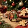 Boxwood Christmas Ornaments 3Pcs Santa Claus And Tree Ornaments, Wooden Oval Table Rustic Xmas Tabletop Decor Centerpiece, Solid Wood Desktop Ornament