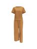 European Summer Pink Linen Women's Two-Piece Set: Short Sleeve Top & Wide-Leg Pants