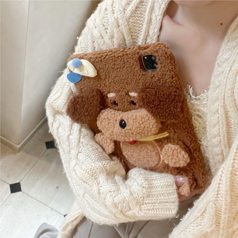 Cute Plush Teddy Dog Case for iPad A16 2025 11/12th A19 2026 Mini 6 7 8.3in iPad 7 8 9 10th 10.2in 10th 10.9in 10.5 Pro 11 Air 11 12.9 13 Tablet Case