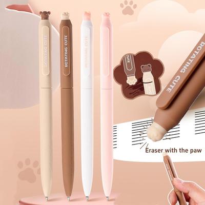 4pcs Cartoon Paw Gel Pens Set Erasable Black Color Ink Rotating Open 0.5mm Ballpoint for Writing Office School