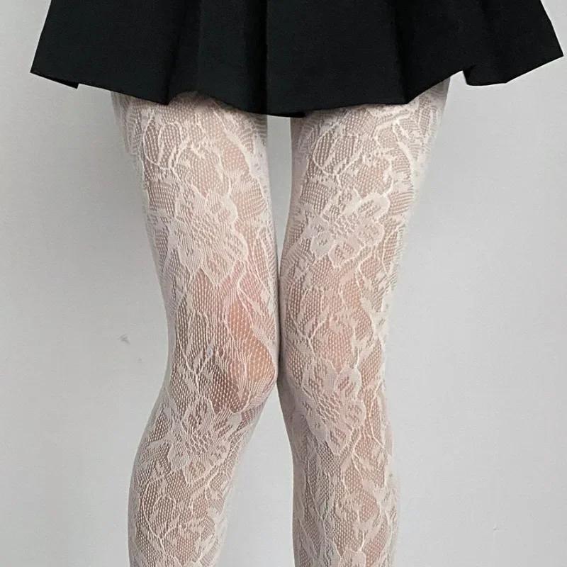 Jk Netzstrumpfhosen Coole Mädchen Bunte Hipster Harajuku Strumpfhosen Damen Sexy Blumenstickerei Netz Hohl Seidenstrümpfe One Size gray