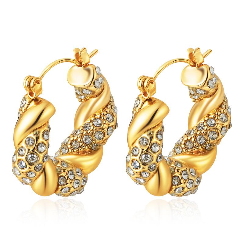Stylish Round Diamond Snake Stainless Steel Earrings Vintage Geometric Earrings