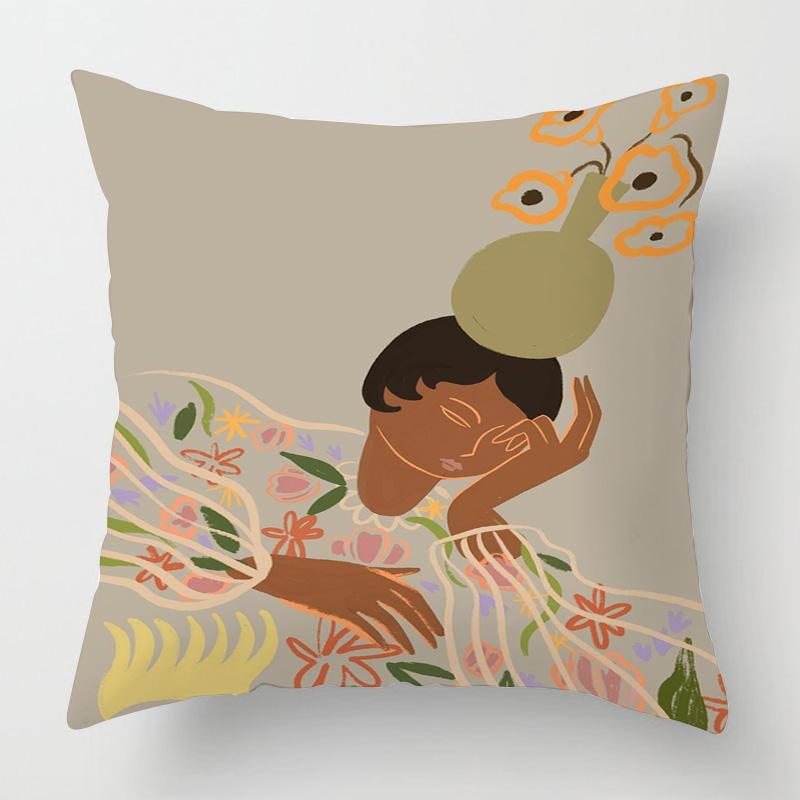 Vintage Figuren Illustrations Kissenbezug 45x 45cm Schlafzimmer Sofa Dekokissenbezug Vier Jahreszeiten Universal Vielfalt optional